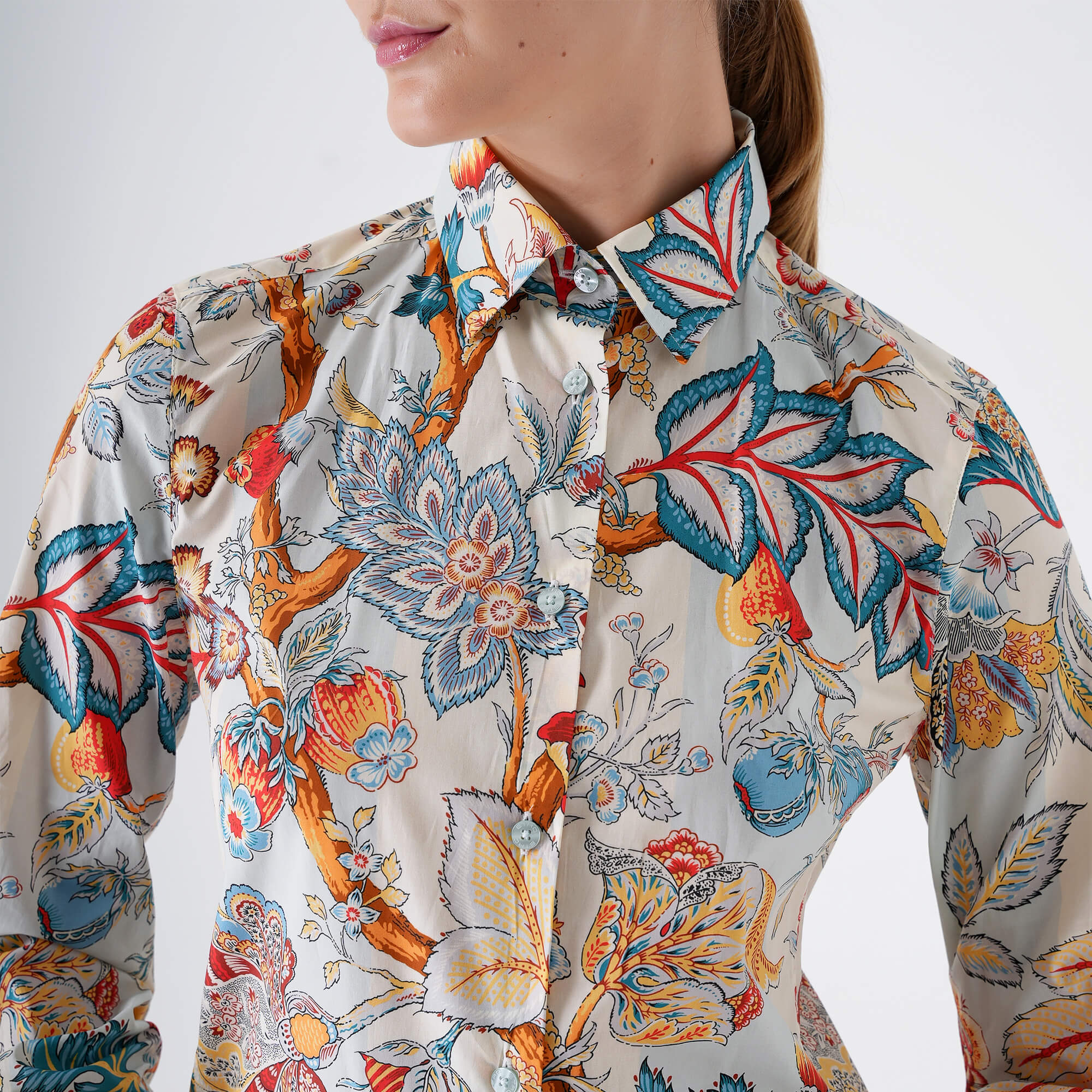 Etro - Baby Blue & Red Yellow Floral Paisley Cotton Shirt 